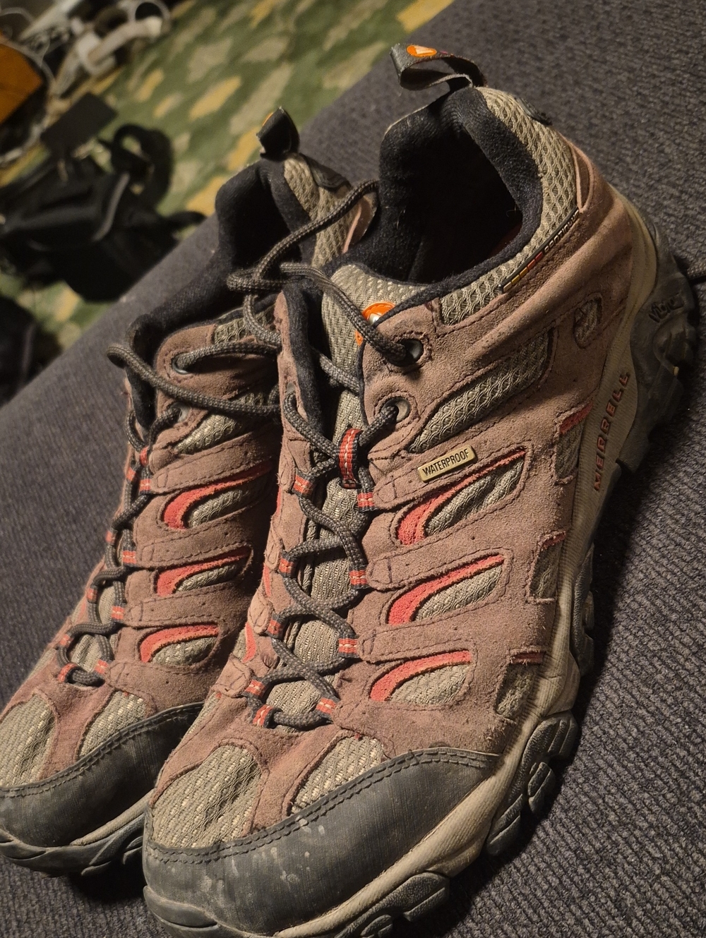 Merrell Men's Brown Hiking Shoes with Orange Accents